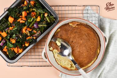 Kaas soufflé met palmkoolchips en pompoen